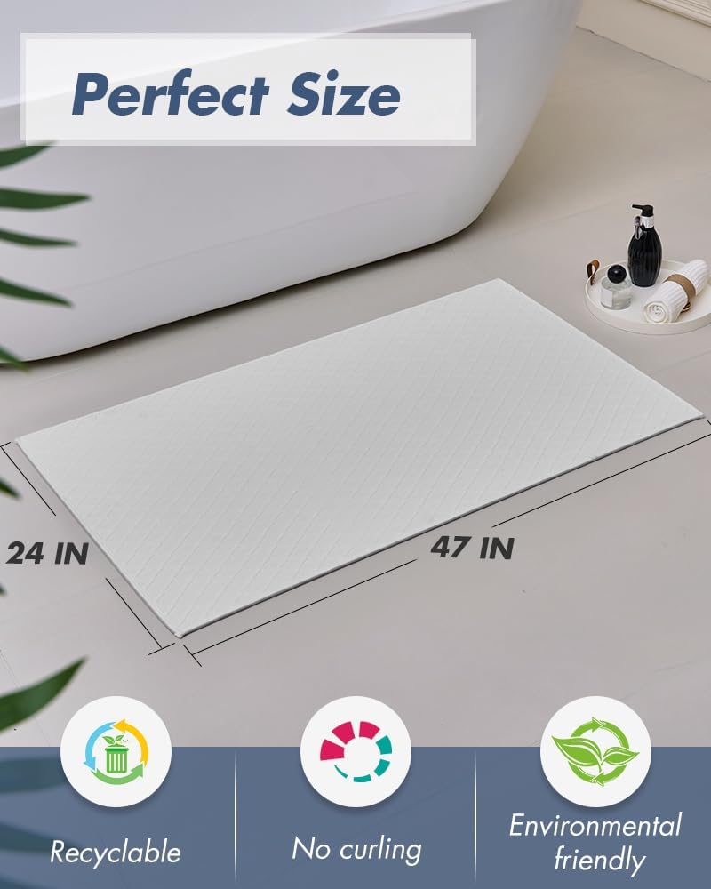 AMOAMI Bath-Mat,Ultra Thin Bath-Rugs Runner,Rubber Backed Bath Mats for Bathroom Non Slip, Absorbent Bath Rug for Bathroom Floor, Shower, Sink 2'x 4'(24" x 47") White