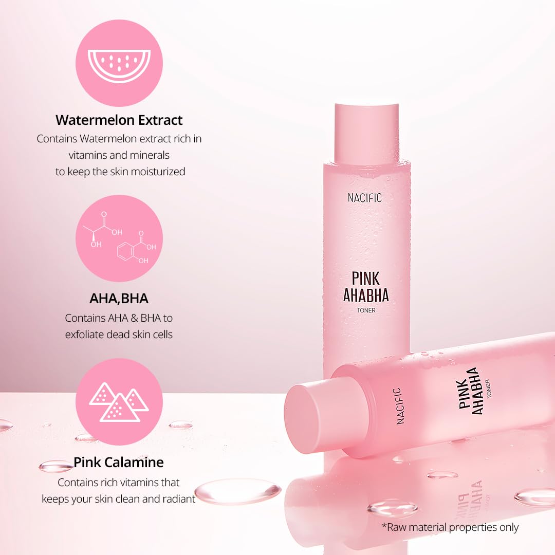 NACIFIC Pink AhaBha Triple Set (Toner 150ml, Serum 50ml, Cream 50ml) AHA, BHA, Watermelon extract Glow Moristurizing Hyaluronic Acid