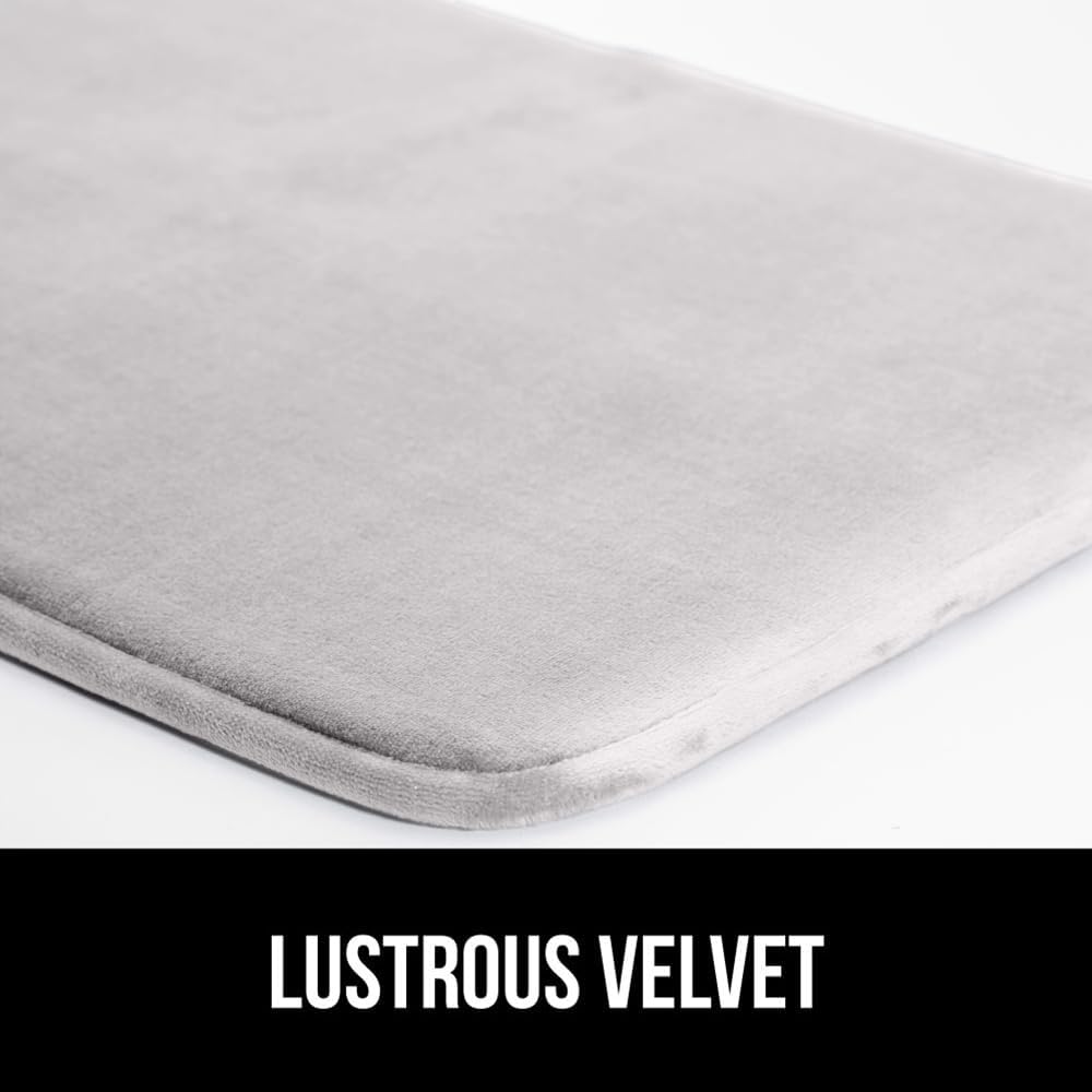 GORILLA GRIP Memory Foam Bath Rugs, Soft Absorbent Velvet Bathroom Mats, Durable Dots on Underside, Machine Washable Bathmat, Carpet Rug Room Decor for Shower Floor, 24x17 Mat, Light Gray