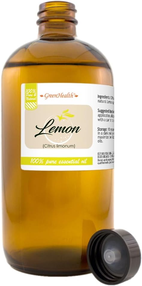 Lemon Essential Oil - 16 fl oz (473 ml) Amber Glass Bottle - 100% Pure Essential Oil - GreenHealth