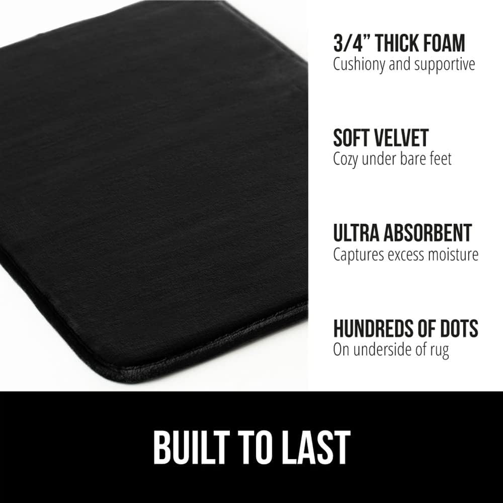 GORILLA GRIP Memory Foam Bath Mat, Soft Absorbent Velvet Bathroom Mats, Durable Dots on Underside, Machine Washable Bathmat, Carpet Rug Room Decor for Shower Tub Floor RV, 42x24 Rugs, Black