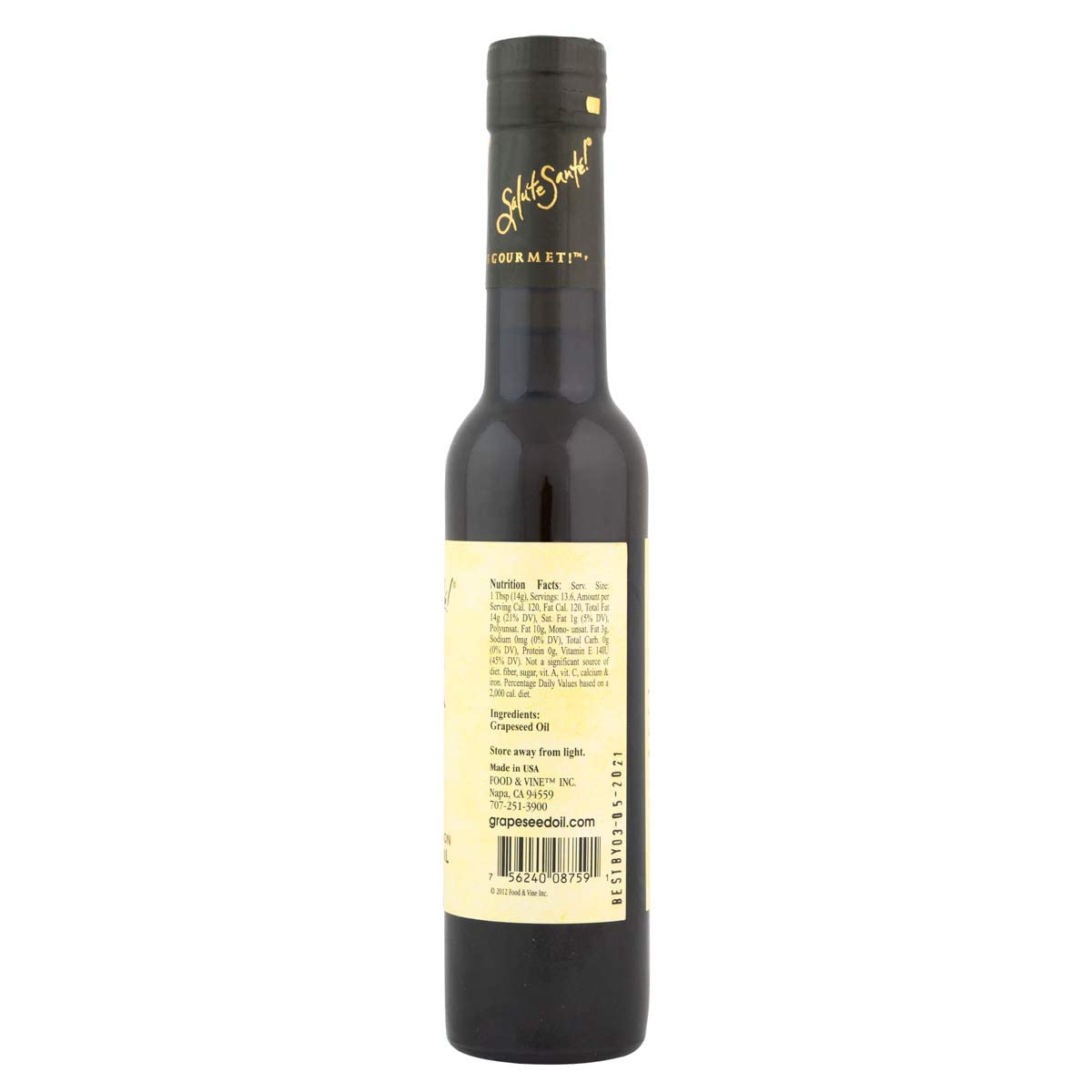 Cold Pressed Extra Virgin Merlot Grapeseed Oil by Salute Sante! Healthy Grape Seed Oil for Finishing, Marinades and Salads, Vegan, 200 Milliliter, 6 Pack