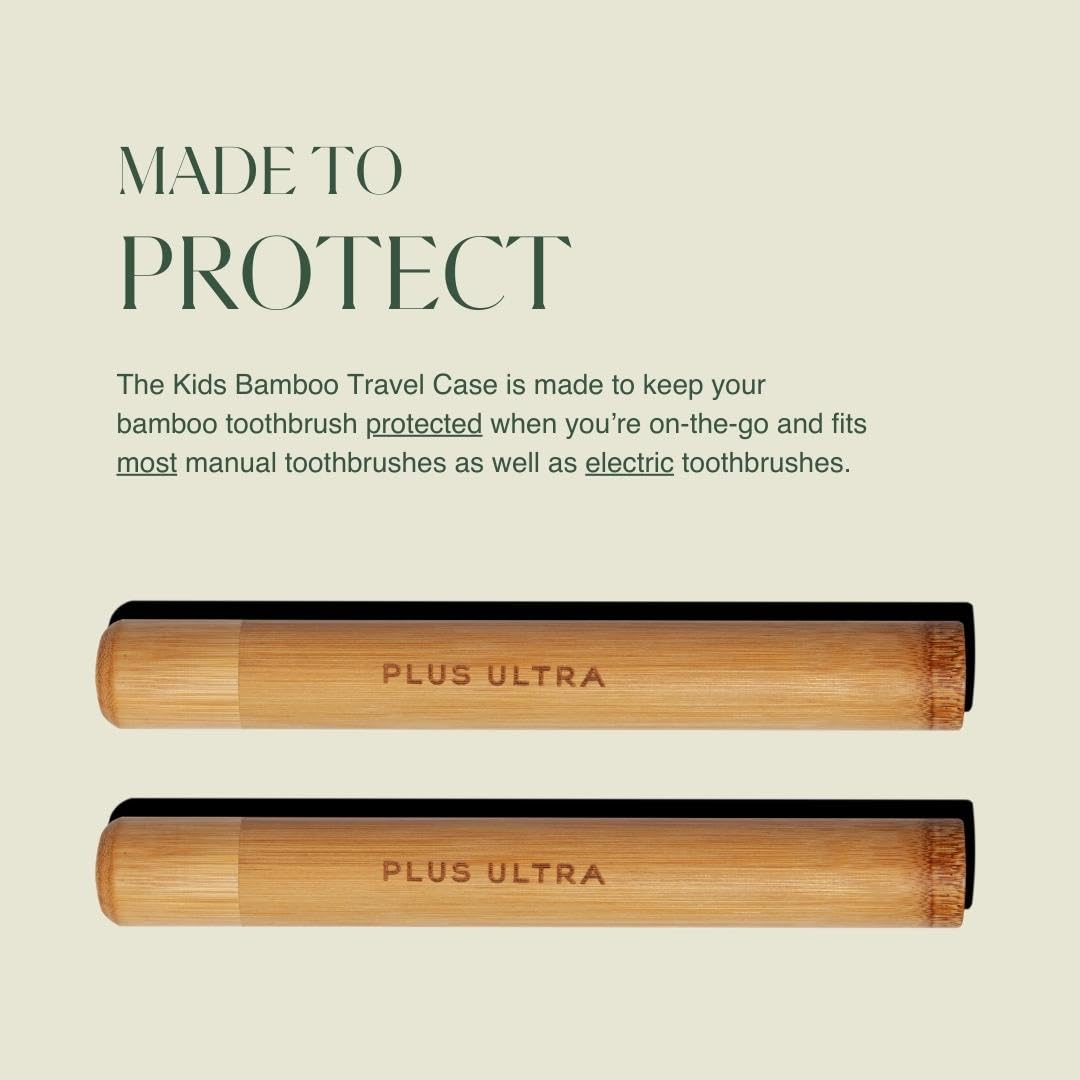 Plus Ultra Kids Portable Bamboo Toothbrush Case | Suitable for Travel & Camping | Plastic Free | Toothbrush Holder with Ventilated Design Made of 100% Compostable Bamboo Materials