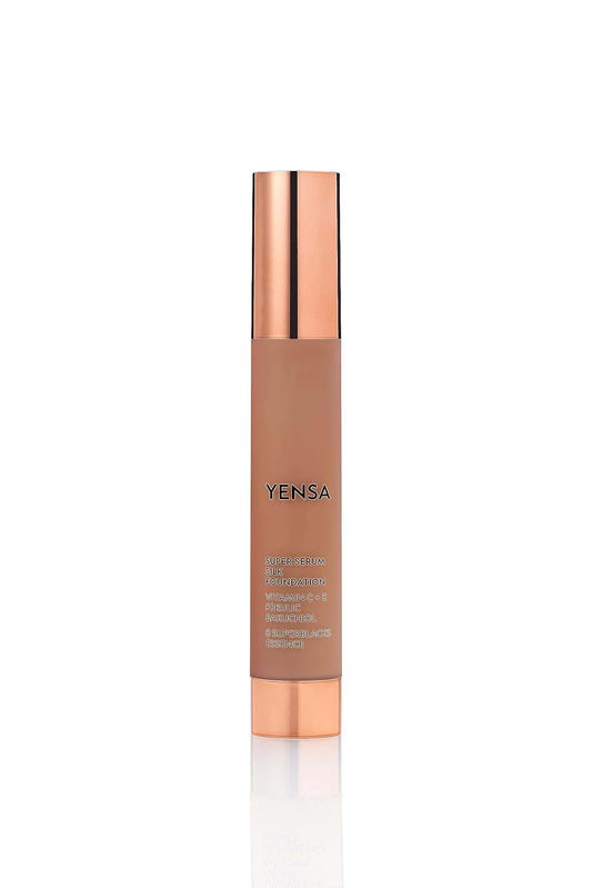 YENSA Serum Foundation Makeup - Super Silk Full Coverage Foundation Enriched with Peptides, Vitamin C & Ferulic Acid to Help Reduce Fine Lines, Wrinkles & Dark Circles - Deep 2 (1 oz)
