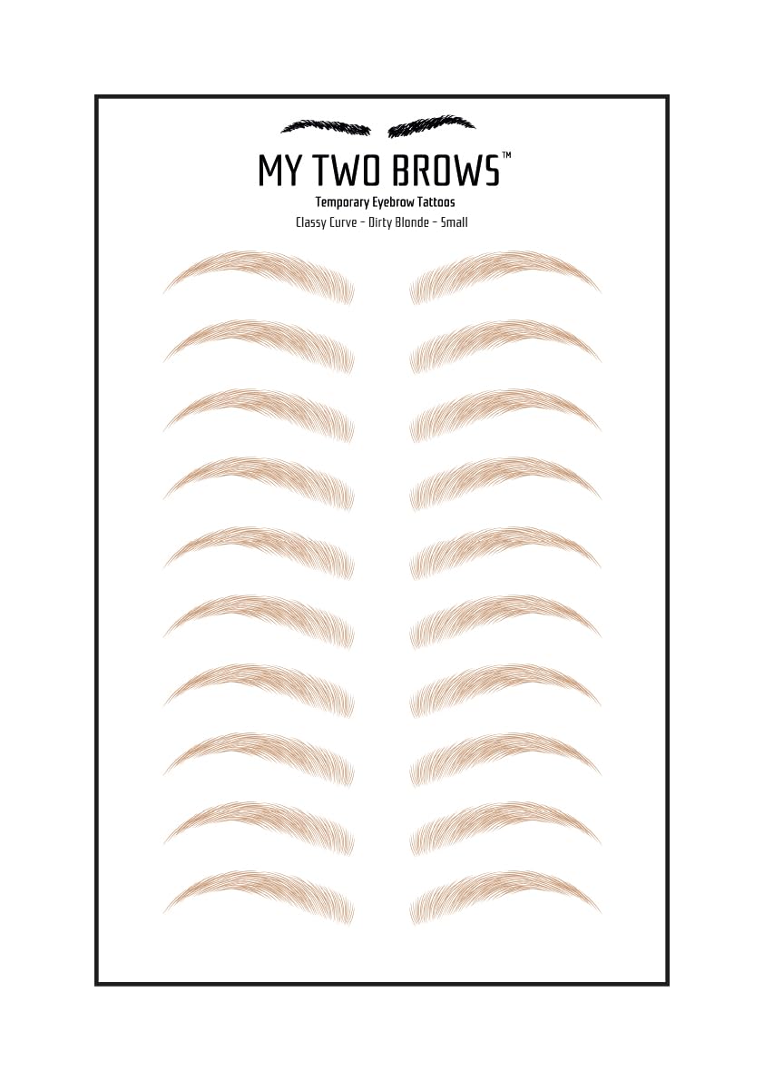 (10 pairs) Dirty Blonde Temporary Eyebrow Tattoo - Small Size - Waterproof & Smudgeproof - Classy Curve Style Eyebrow Stickers - Sheet Lasts up to 30 Days - Won't Work on Existing Brows