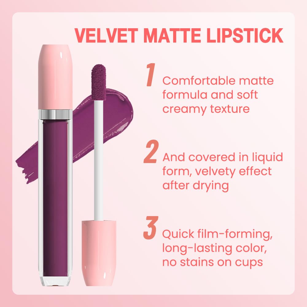 BINGBRUSH Super Matte Longwear No-Budge Stay On Smudge Proof Liquid Lipstick Long Lasting Makeup for Women,Highly Pigmented Color and Instant Shine, Cheeky
