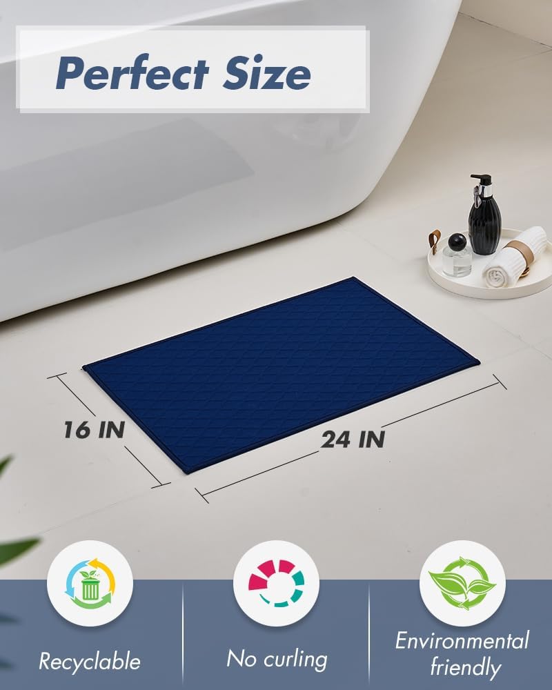 AMOAMI Ultra Thin Bathroom Rugs, Rubber Backed Bath Mats for Bathroom Non Slip, Absorbent Bathroom Mat for Floor, Shower, Sink(16"x24", Blue) Visit The Store