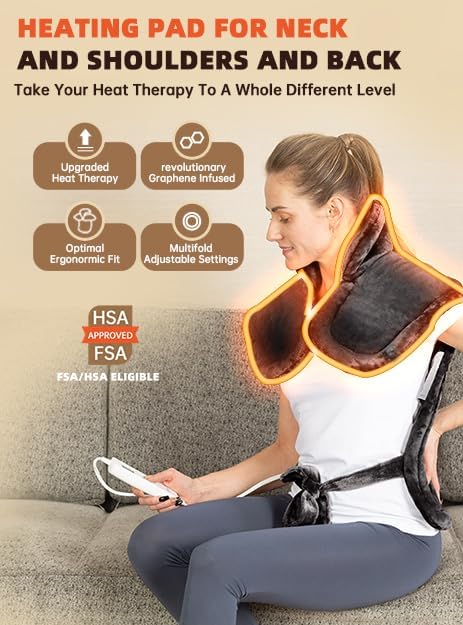 Graphene-Infused Heating Pad for Back and Neck Shoulder for Pain Relief, Large Heat Pad for Women Men Dad, FSA Eligible Items Only List, Weighted Electric Heat Pad, 24"x37", ETL Certified