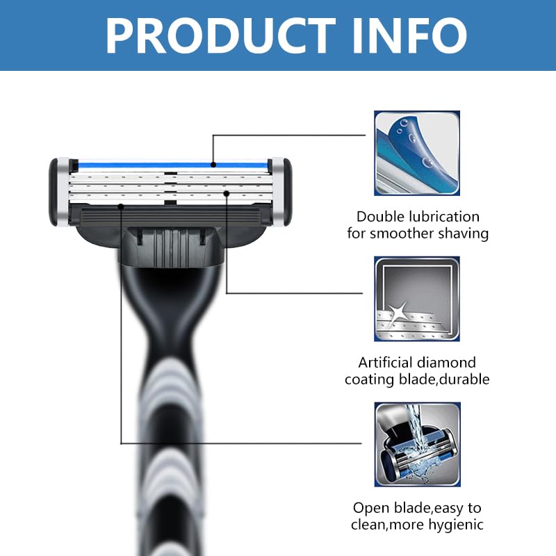 Men's Razor Blades, 24PCS Precision Shaving Blades with Dual Lubrication, Compatible with Mach3 Razors, Close Shave, Men's Universal Manual Razor Blades Refill