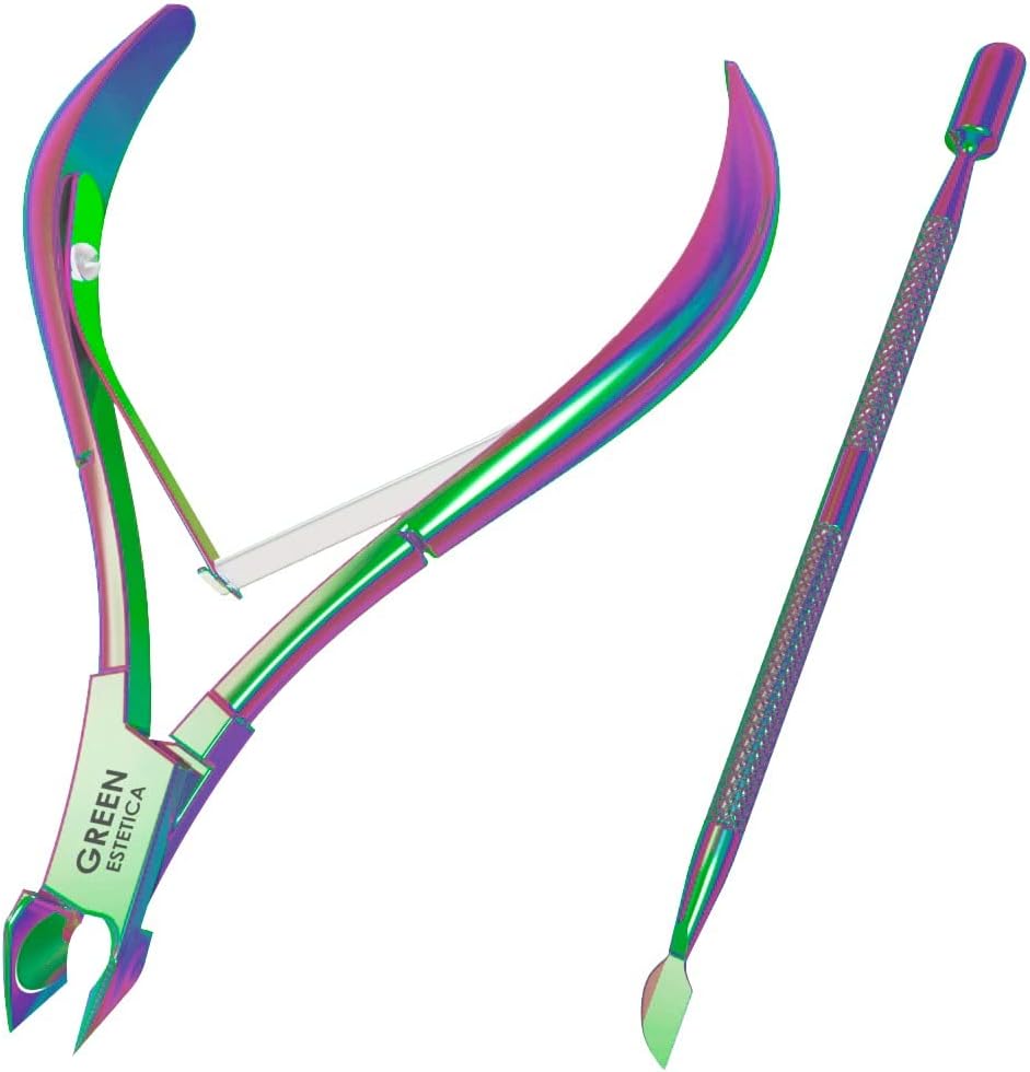 Professional Cuticle Trimmer with Cuticle Pusher Nail Cuticle Remover Nipper Silver Stainless Steel Sharp Blades Manicure Tools with Double Spring Nail Care Pedicure Nail Tools (Multi-Colored)
