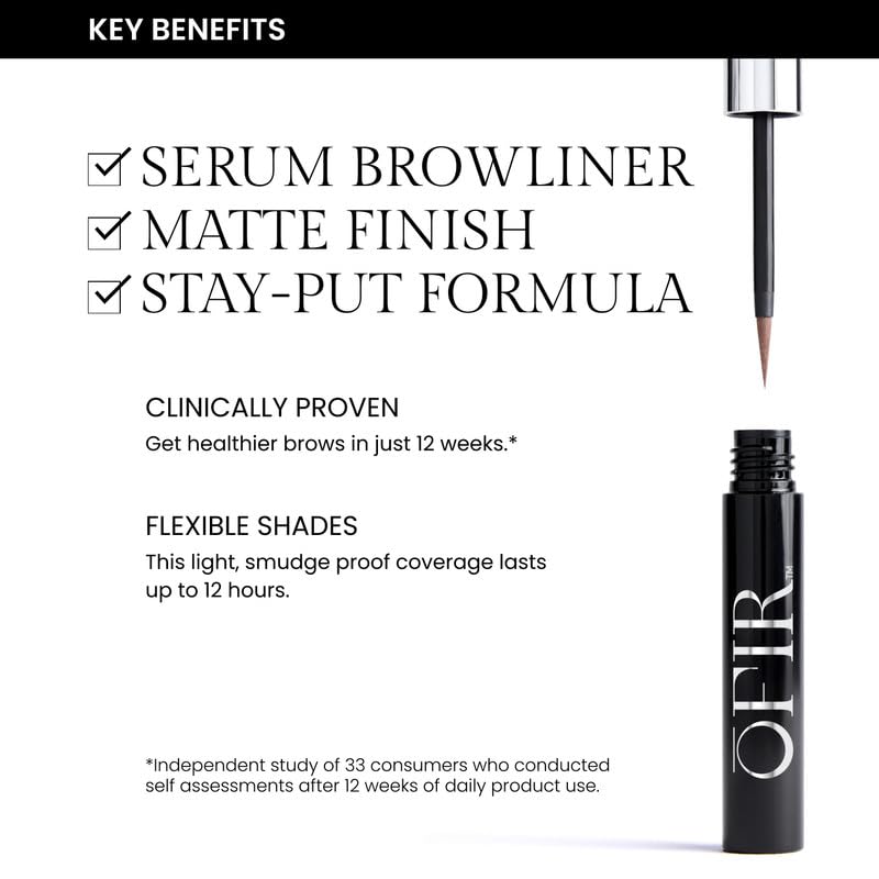 OFIR Brow Tonic Serum Browliner | Smudge-Proof Matte Finish | Hybrid Makeup & Skincare with Hyaluronic Acid & Plant Extracts | Strengthening | Cruelty-Free Brow Serum| Pepper - Cool Black, 0.057 Oz