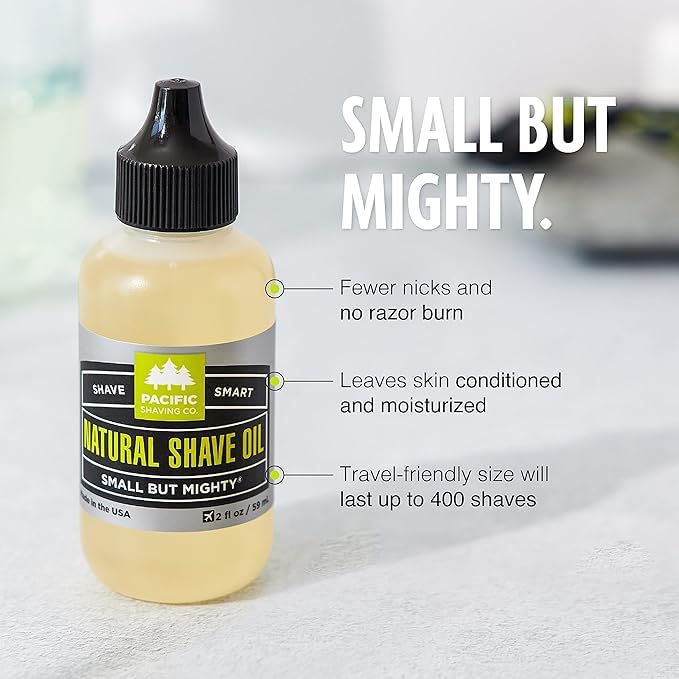 Pacific Shaving Company Natural Shaving Oil - Eliminates Cuts, Nicks, & Razor Burn, Soothes & Moisturizes Skin, Reduces Irritation, with Natural & Organic Ingredients, Made in USA, .5 oz (3-Pack)