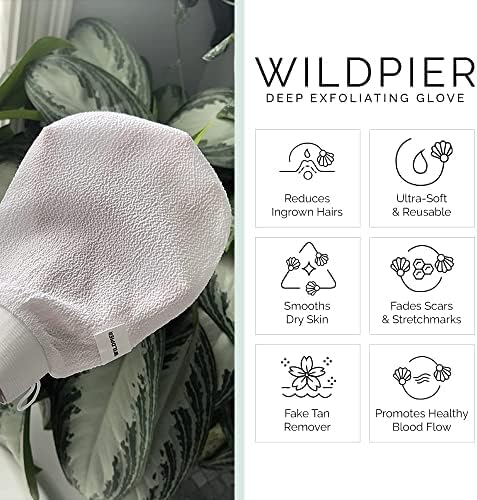 Wildpier Beauty Exfoliating Glove 2 Pack Mitt Body Scrub for Bath Shower Spa Hand Exfoliator Gloves, Dead Skin Cell Remover, Plant Based Deep Exfoliation Scrubber, White