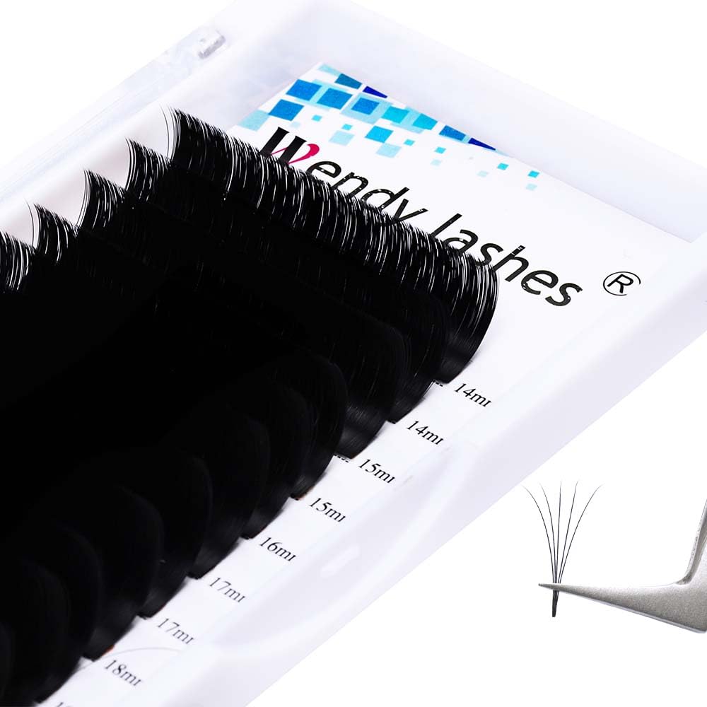 Easy Fan Volume for Lash Artists: Wendy, Handmade Fans for Eyelash Extensions, Self Fanning, Blooming, Black, D Curl, 0.05mm, 14-20mm, KH126