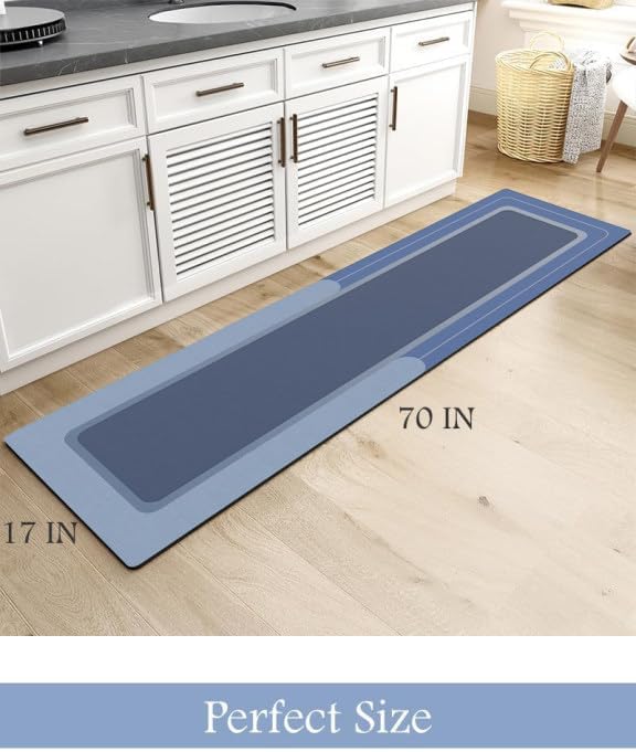 MontVoo-Bath Mat Rug Long Non Slip Super Absorbent Bathroom Runner Stain Resistant Quick Dry Thin Bathroom Mat Fit Under Door-17"x70",Navy