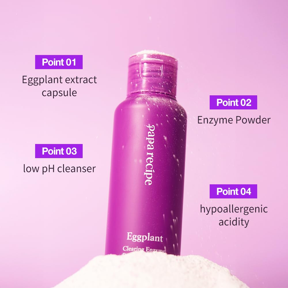Papa Recipe Eggplant Enzyme Powder Cleanser – Triple Exfoliation with AHA, BHA, PHA – Low pH Korean Skincare Face Wash for Sensitive Skin