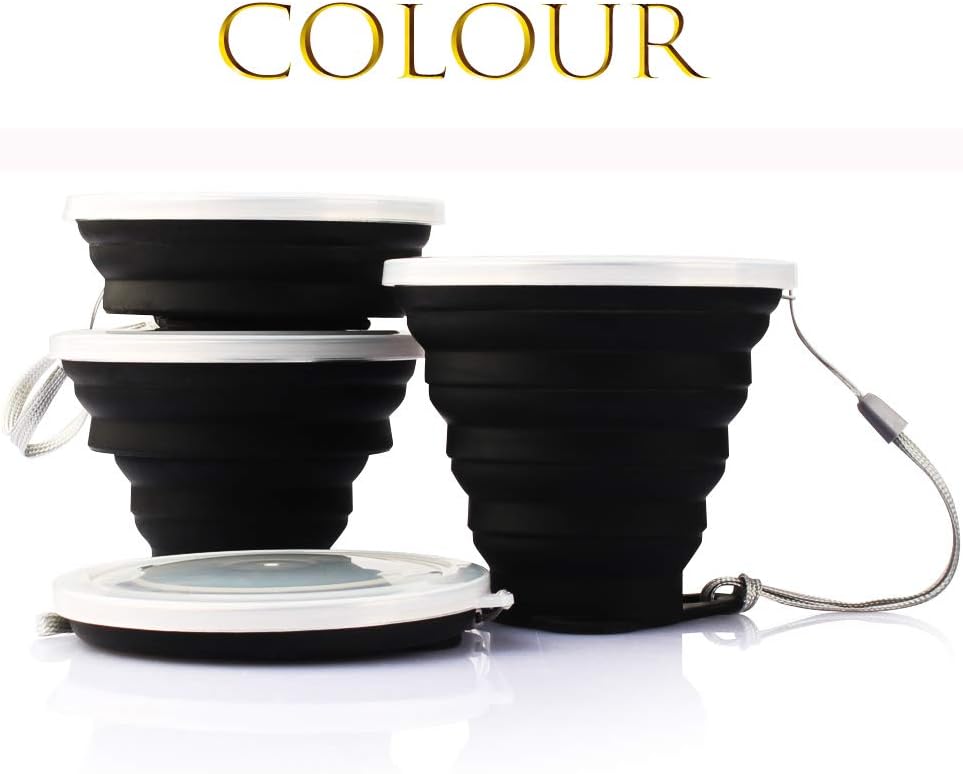 ME.FAN Silicone Collapsible Travel Cup - Silicone Folding Camping Cup with Lids - Expandable Drinking Cup Set - Portable, Graduated [9.22oz]