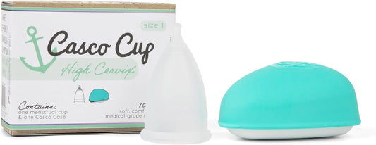 Casco Menstrual Cup & Case - Medical Grade Silicone Period Cup Made in Maine USA, Reusable Menstrual Cup (Standard1 - High Cervix)