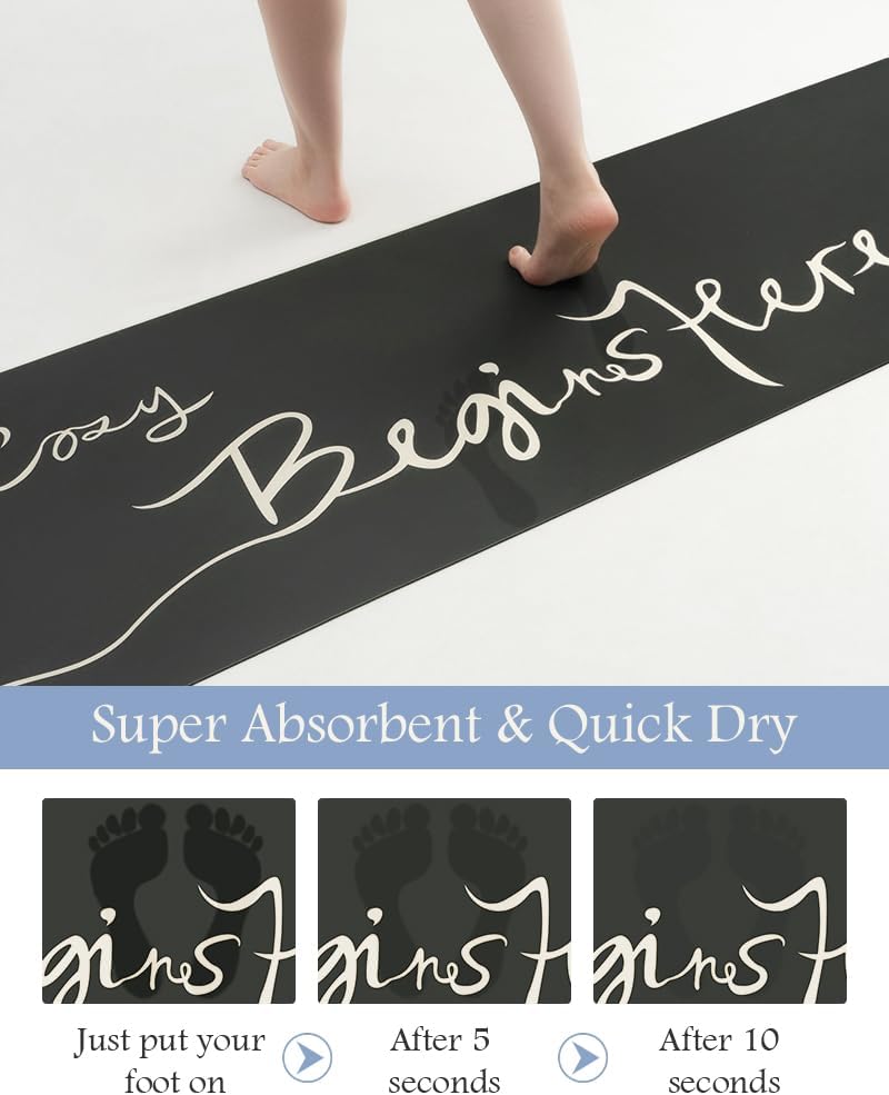 MontVoo-Bath Mat Rug Long Non Slip Super Absorbent Bathroom Runner Stain Resistant Quick Dry Thin Bathroom Mat Fit Under Door-17"x70",Black