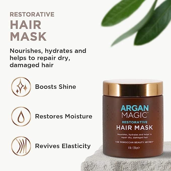 Argan Magic Restorative Hair Mask - Protein Rich Conditioning Hair Mask that Hydrates, Restores And Repairs Damaged Hair | Made in USA, Paraben Free, Cruelty Free (12 oz)