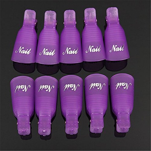 10pc Professional Plastic Acrylic Nail Art Soak Off Cap Clip Uv Gel Polish Remover Wrap Cleaner Clip Cap Tool (Purple)