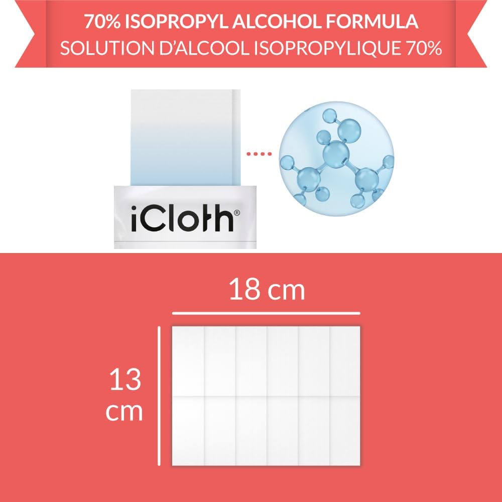 iCloth 70% Isopropyl Alcohol Large Screen and Electronics Wipes, Lint-Free, Streak-Free, Fast-Drying, Removes Dust and Fingerprints (500 Wipes)