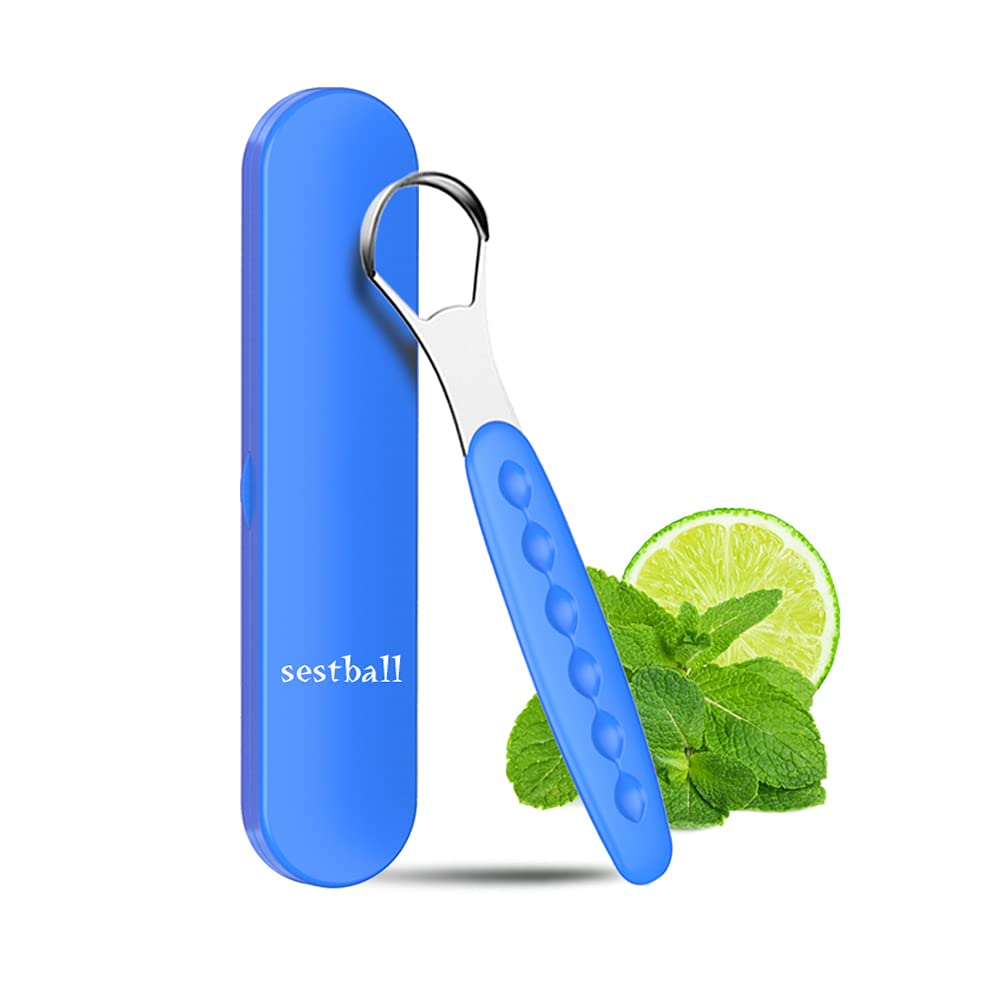 New Version Tongue Scraper Cleaner for Adults & Kids, Medical Grade Metal Tongue Brushes Set for Fresh Breath Dental Eliminate Bad Breath in Seconds (Blue)