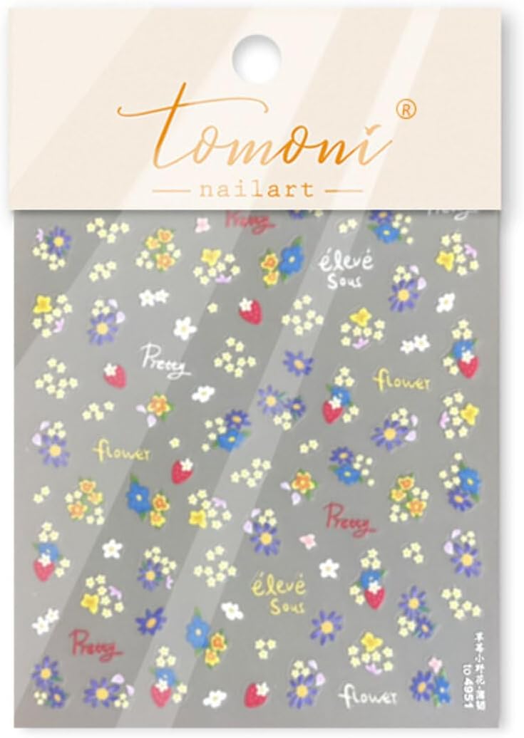 Flower Nail Stickers for Nail Art Strawberry Nail Stickers Summer Cute Floral Pink 5D Embossed Concise Nail Decals Self-Adhesive Nails Supply Manicure Sliders Flower for Women Nails Decoration