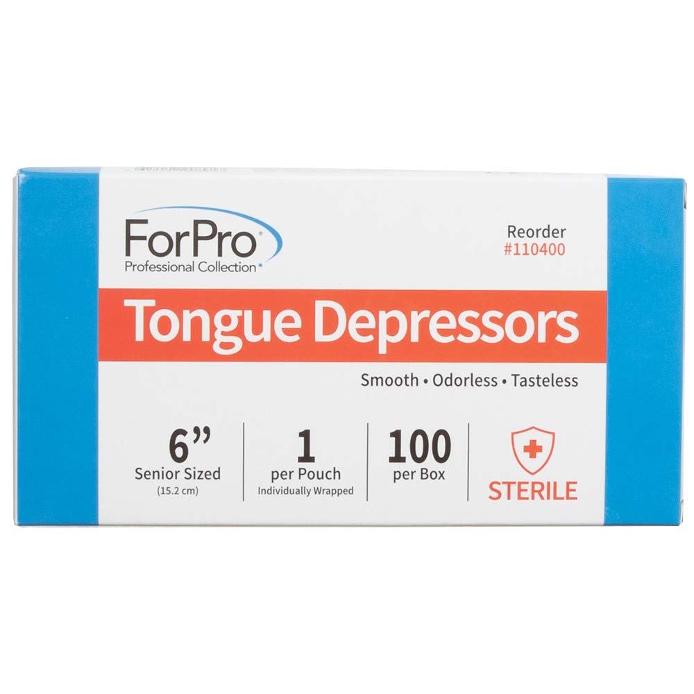 ForPro Professional Collection Senior Tongue Depressors, Large Wax Applicator Sticks, 6" Senior Sized, Sterile, Individually-Wrapped, 100-Count"