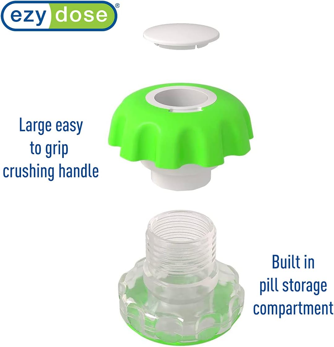 EZY DOSE Pill Crusher and Grinder for Vitamins, Tablets with Storage Compartment, Kids, Pets, Elderly, Effortlessly Crushes Medications into Fine Powder, Easy-to-Use Design, Colors May Vary, BPA Free