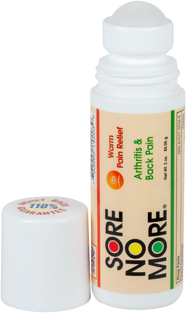 Sore No More Warm Arthritis Pain Relief Roll On – Targeted Reliever for Back, Neck, Hands & Feet – Soothing & Fast-Acting Formula for Aches and Pains – Non-Greasy with Orange Aroma – 3 oz