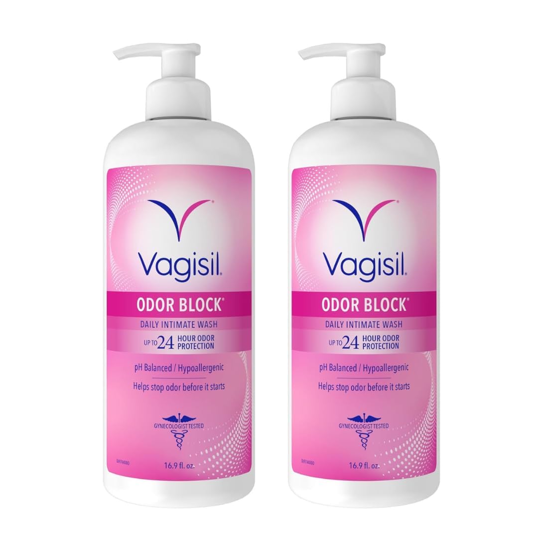 Vagisil Feminine Wash for Intimate Area Hygiene, Odor Block, Gynecologist Tested, Hypoallergenic, 16.9 oz with Pump (Pack of 2)