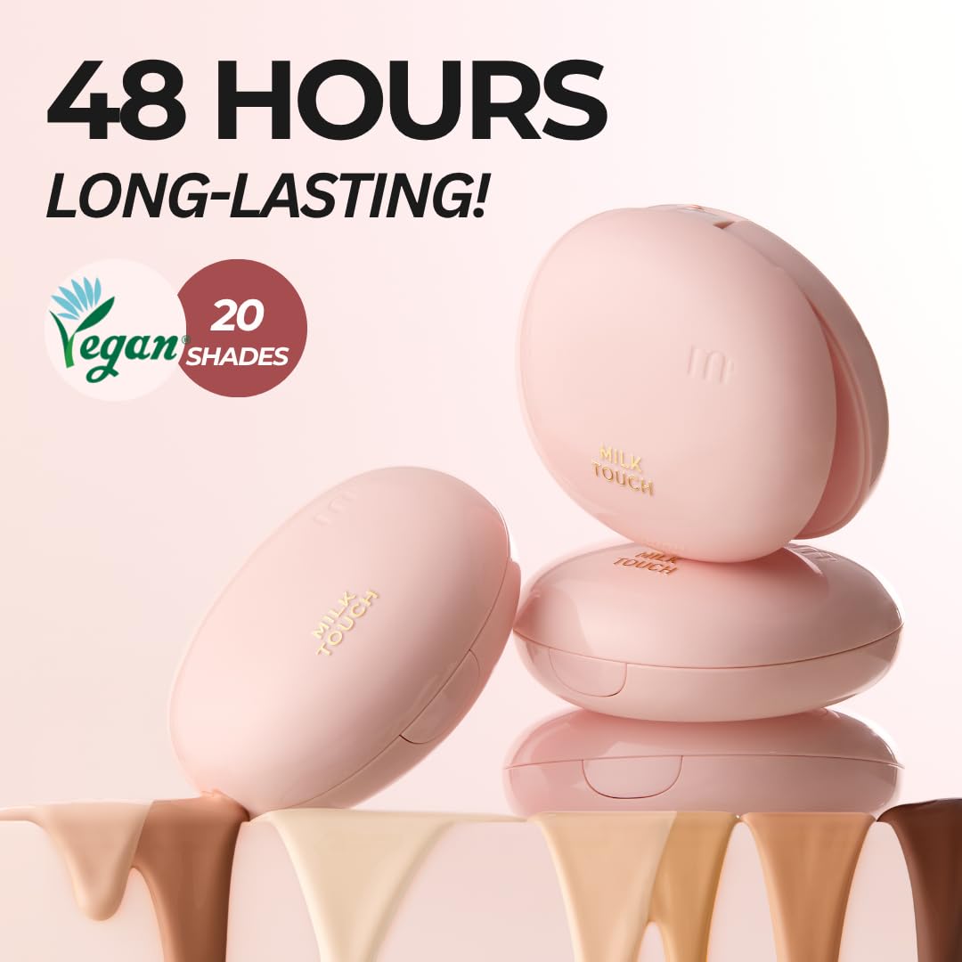 milktouch Cushion Foundation, 24H Flawless Skin, Radiant Shine, No Oxidation, Long-Lasting, Non-Creasing, 60% Hydrating Skincare Infused Korean Foundation, Valentines Gifts (27N Chai)