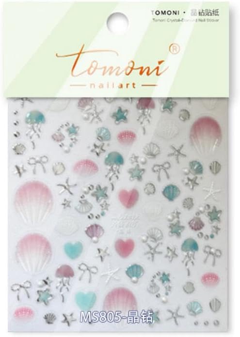 Laser Pearl Seashell Nail Stickers 5D Embossed Silver Gold Ocean Nail Decals 3D Self-Adhesive Starfish Nails Supplies Jellyfish Nails Designs Summer Nail Art Decoration for Women DIY Manicure 2 Sheets
