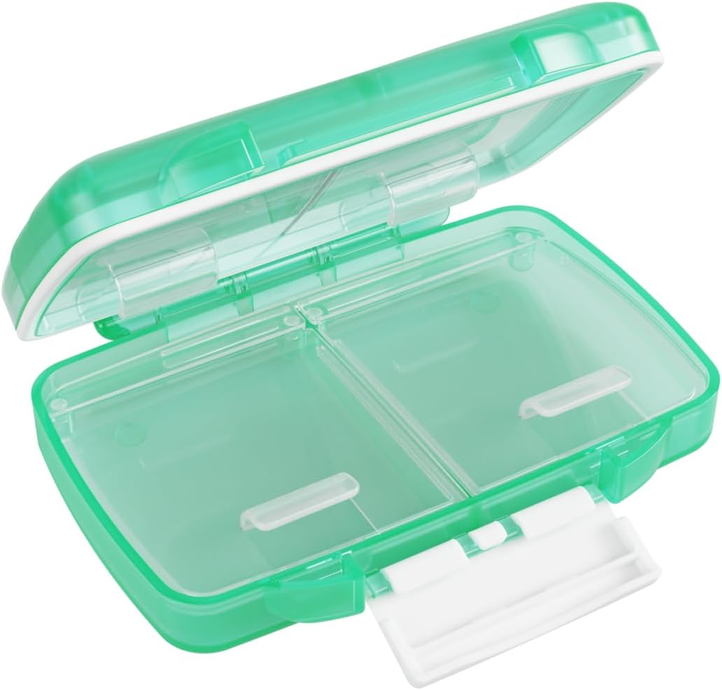 EZY DOSE Moisture-Proof Pill Case, Medicine Planner, Vitamin Organizer Box, Travel-Friendly, Latch-Closure to Secure Contents, 4 Individual Compartments of Multiple Sizes with Tight Seal, Small, Green