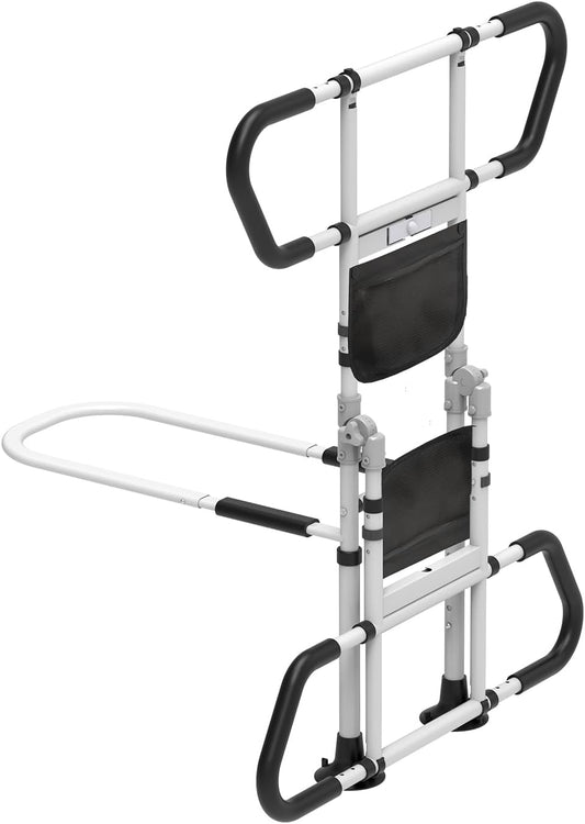 Bed Rails for Elderly Adults Seniors Adjustable Height Foldable Safety Rail with 400 Lbs Capacity Non-Slip Handle, Night Light, Fall Prevention Grab Bar for King Queen Full Twin Beds White