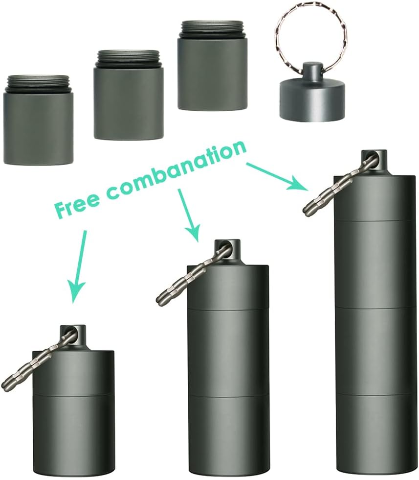 Portable Keychain Pill Case Holder, EFFIET 3 Compartments Metal Pocket Emergency Pill Container Box for Daily Supplyment (Red+Matt Finished)