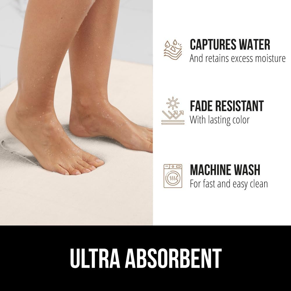 GORILLA GRIP Thick Memory Foam Toilet Rug for Bathroom, Square Shaped Washable, Soft Absorbent Velvet Topside Floor Mats, Machine Wash, Cushioned Luxury Rugs for Bath Room, 22.5x19.5, Cream