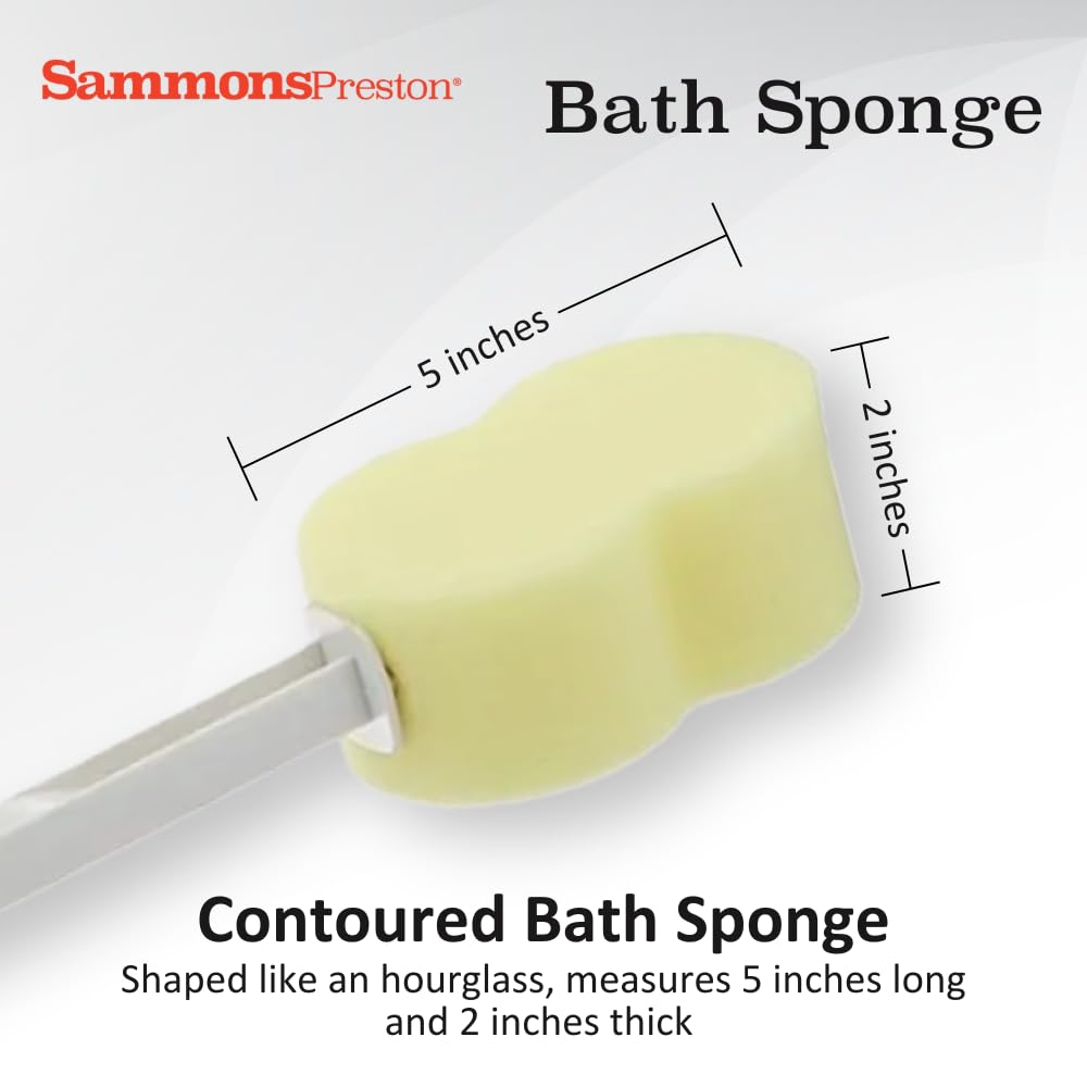 Sammons Preston Bath Sponge, Lightweight Long Handled Washer and Scrubber for Bath and Shower, Extended Reacher Cleaning Aid for Limited Range of Motion, Contour