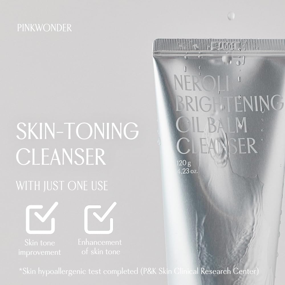 PINKWONDER Neroli Oil Balm Cleanser 4.23oz(120g), Cleansing Oil Balm Face Wash, Removes Makeup and Impurities, Niacinamide and Neroli for Glowing Skin, Korean Skincare