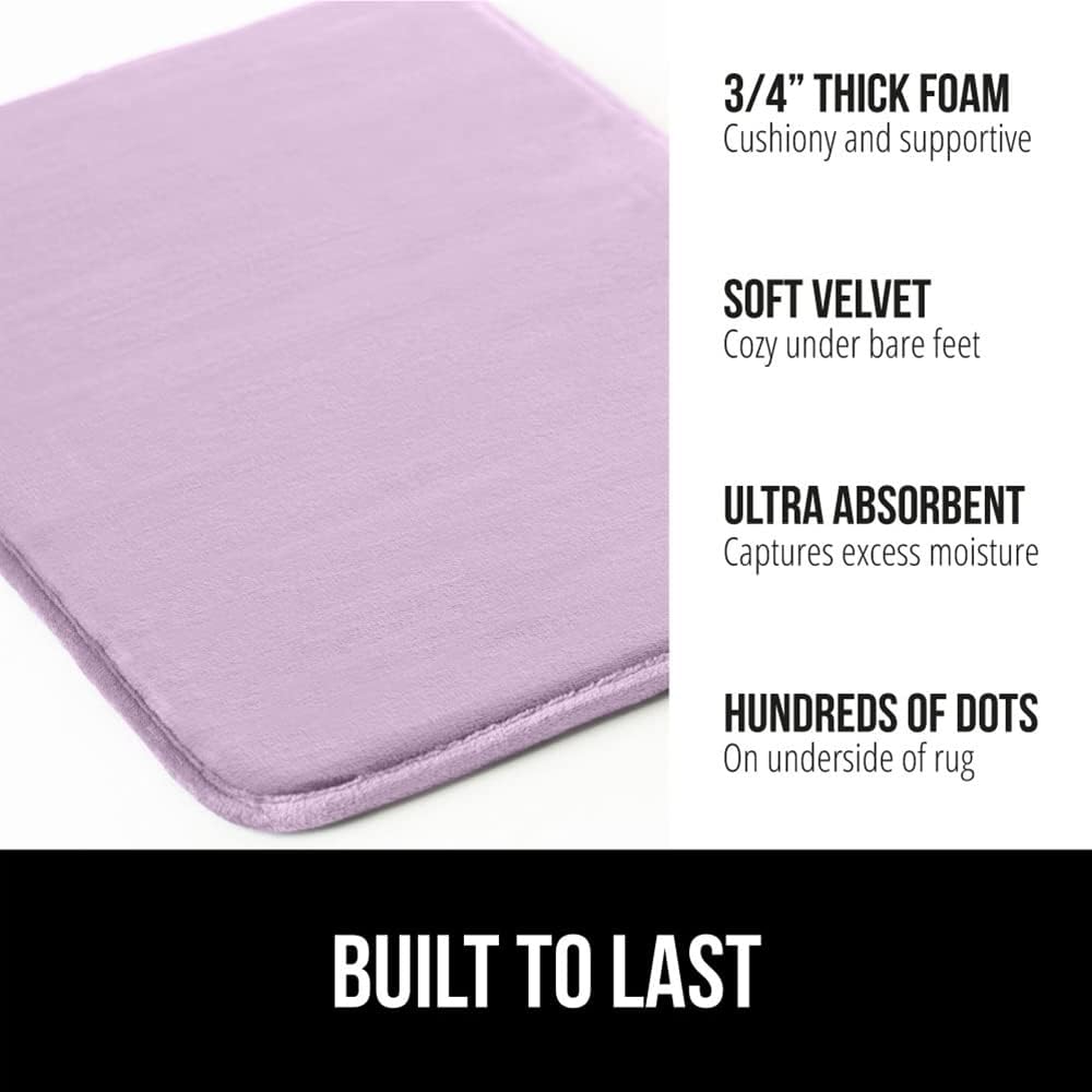 GORILLA GRIP Memory Foam Bath Mat, Soft Absorbent Velvet Bathroom Mats, Durable Dots on Underside, Machine Washable Bathmat, Carpet Rug Room Decor for Shower Tub Floor RV, 24x17 Rugs, Purple