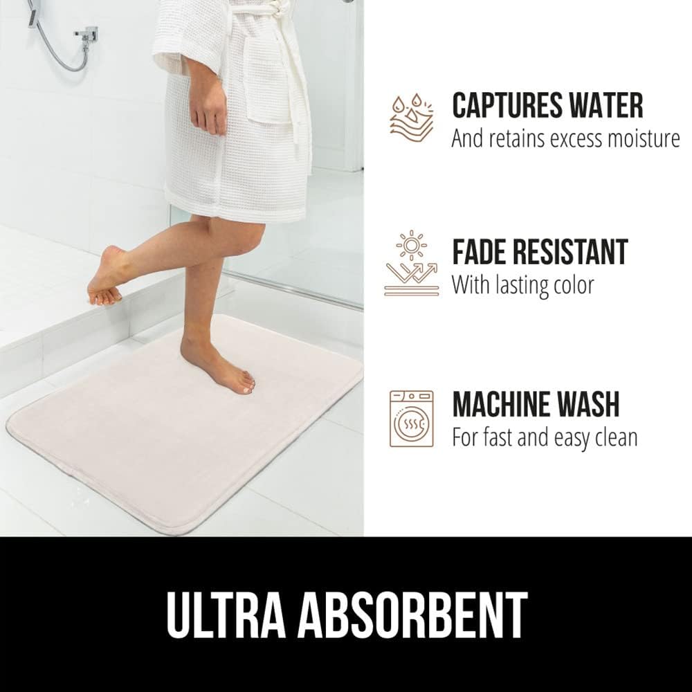 GORILLA GRIP Memory Foam Bath Mat, Soft Absorbent Velvet Bathroom Mats, Durable Dots on Underside, Machine Washable Bathmat, Carpet Rug Room Decor for Shower Tub Floor RV, 48x24 Rugs, Cream