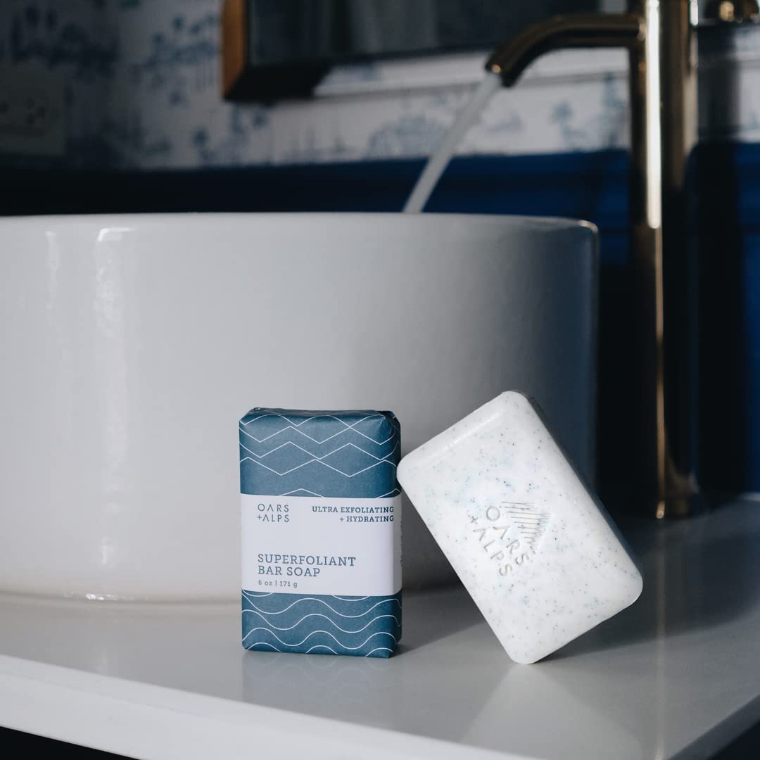 Oars + Alps Superfoliant Exfoliating Men's Bar Soap, Dermatologist Tested and Made with Clean Ingredients, Travel Size, 3 Pack, 6 Oz Each