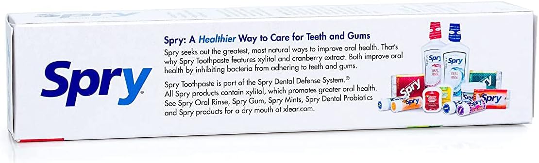 Spry Natural Xylitol Toothpaste 5oz for Adults and Kids - Fluoride Free, Gentle for Sensitive Teeth Whitening and Remineralizing, Breath Freshening, Mouth Moisturizing, Spearmint (Pack of 2)