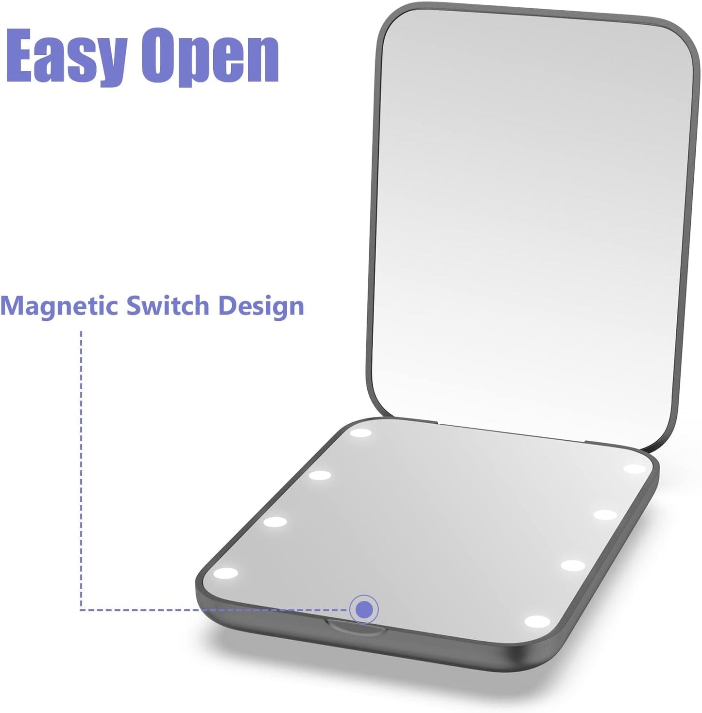 wobsion Small Mirror with Lights,LED Compact Makeup Mirror,1x/3x Mini Travel Mirror with Magnification,Portable Hand Held Mirror for Purse,Pocket,Gifts for Girls,Black