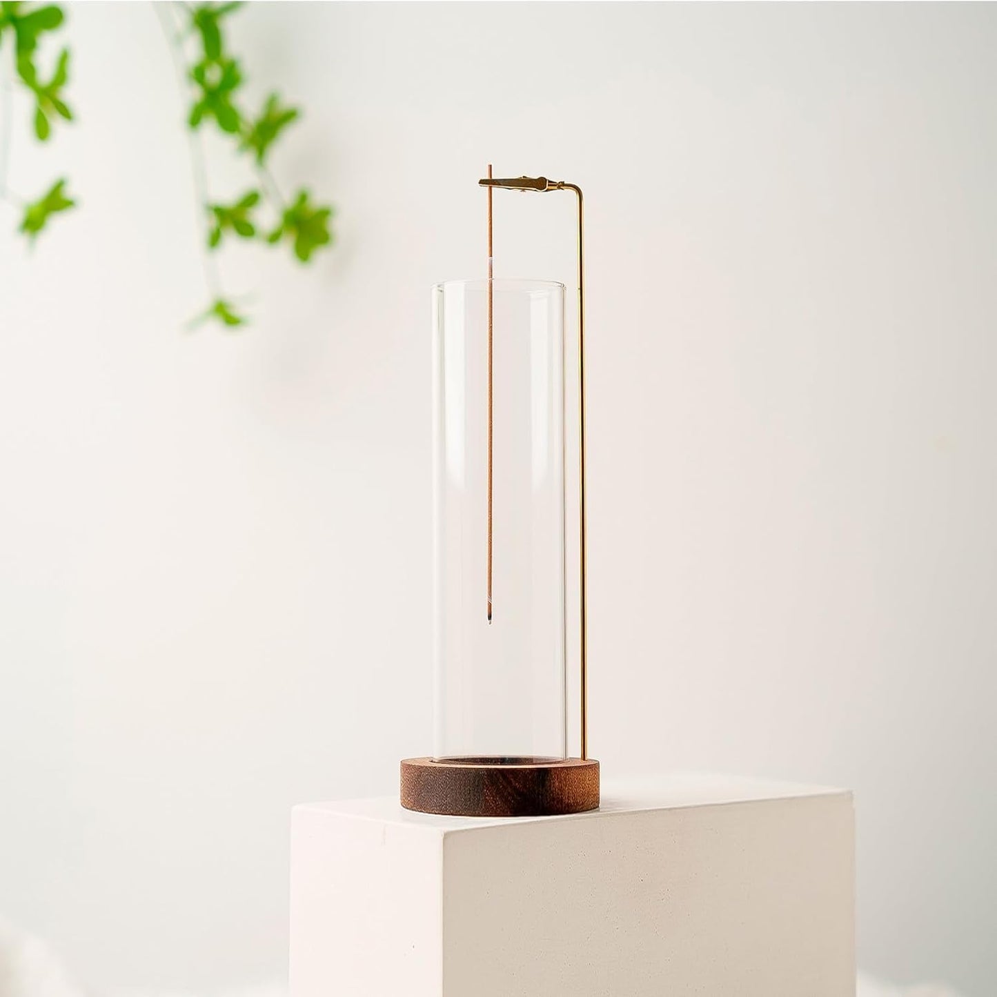 Incense Holder for Sticks, Anti-Ash Flying Incense Burner with 30 Incense Sticks, Detachable Glass Ash Catcher (Wood, Brown-2Pcs)