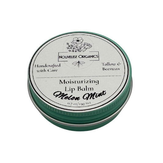 Nouvelise Organics Tallow Lip Balm | 100% Organic Beef Tallow, Organic Beeswax, Jojoba, and Shea Butter | Moisturizing Lip Care for Dry, Chapped Lips | Handcrafted in USA (1oz, Melon Mint)