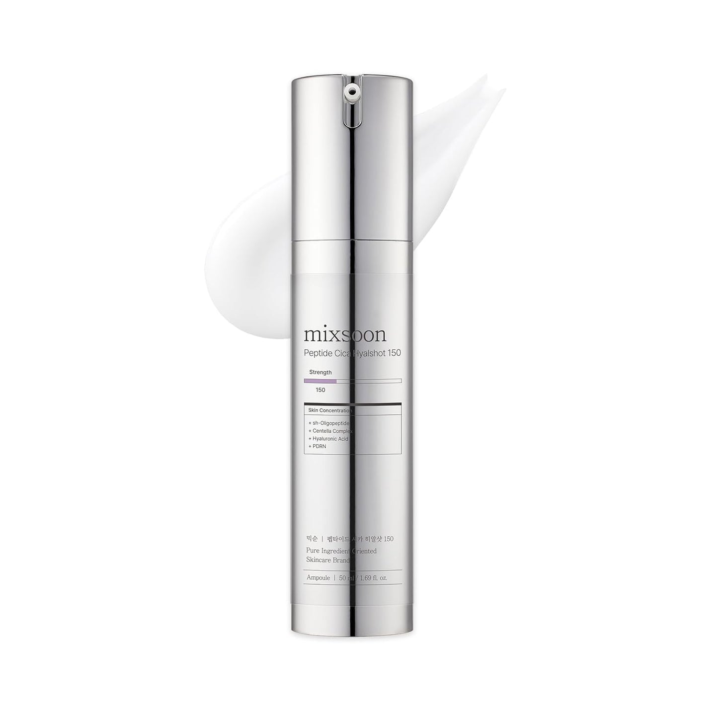 mixsoon Peptide Cica Hyalshot 150, 1.69 Fl. Oz / 50ml Centella Asiatica, Hyaluronic Acid for Sensitive Skin Lightweight & Fragrance-Free Korean Glass Skin Care