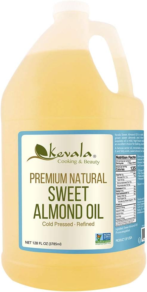 Kevala - Sweet Almond Oil Natural - Almond Oil for Skin and Cooking - Cold Pressed Oil - Premium Natural Oil - 1 Gal - 128 fl oz