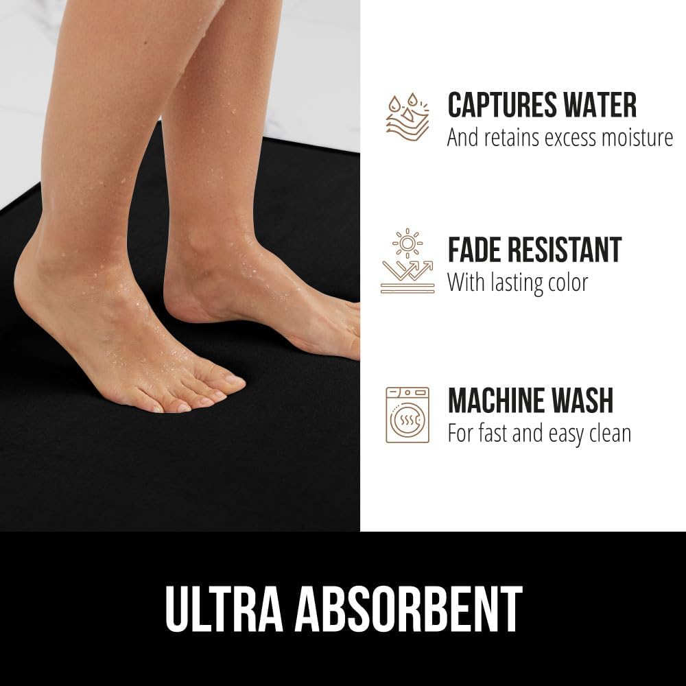 GORILLA GRIP Thick Memory Foam Toilet Rug for Bathroom, U Shaped Washable, Soft Absorbent Velvet Topside Floor Mats, Machine Wash, Cushioned Luxury Rugs for Bath Room, 22.5 x 19.5, Black